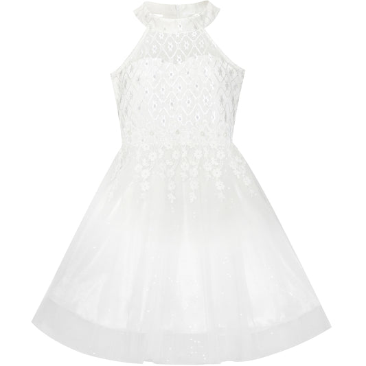Flower Girls Dress Lace Sequins Sparkling Wedding Bridesmaid Size 5-12 Years