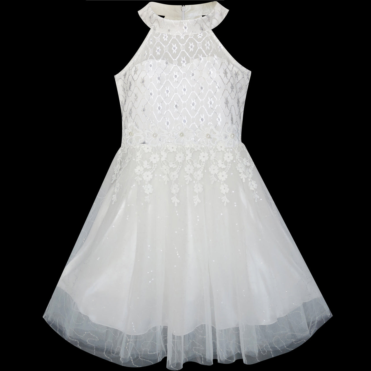 Flower Girls Dress Lace Sequins Sparkling Wedding Bridesmaid Size 5-12 Years