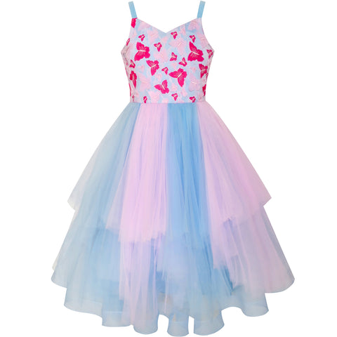 Girls Dress Butterfly Pink Blue Skater Ball Gown Pageant Size 6-12 Years