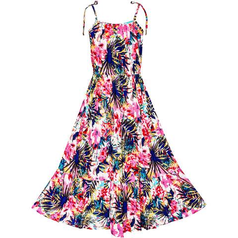 Girls Dress Tropical Leaf Skater Ruffle Skirt Size 7-14 Years