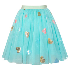 Girls Skirt Blue Heart Sequins Sparkling Tutu Dancing Size 2-12 Years