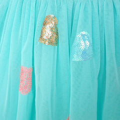 Girls Skirt Blue Heart Sequins Sparkling Tutu Dancing Size 2-12 Years