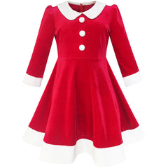 Girls Dress Christmas Hat Red Velvet Long Sleeve Holiday Size 4-14 Years