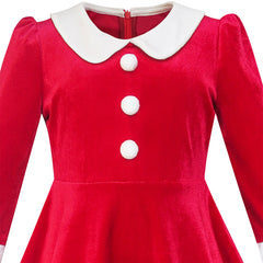 Girls Dress Christmas Hat Red Velvet Long Sleeve Holiday Size 4-14 Years