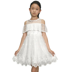 Girls Dress Cold Shoulder/Sleeveless Lace Flower Ruffle  Size 6-14 Years