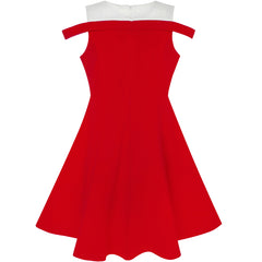 Girls Dress Red White Cold Shoulder Color Contrast Holiday Size 5-12 Years