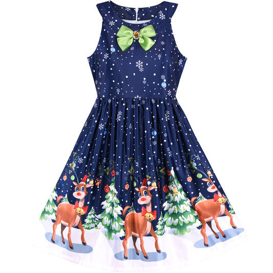 Sunny Fashion Girls Christmas Reindeer Bow A-Line Dress