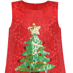 Girls Dress A-line Christmas Tree Xmas Sequin Sparkling Holiday Party Size 3-10 Years