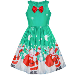 Girls Dress Christmas Santa Snow Xmas Party Turquoise Size 7-14 Years