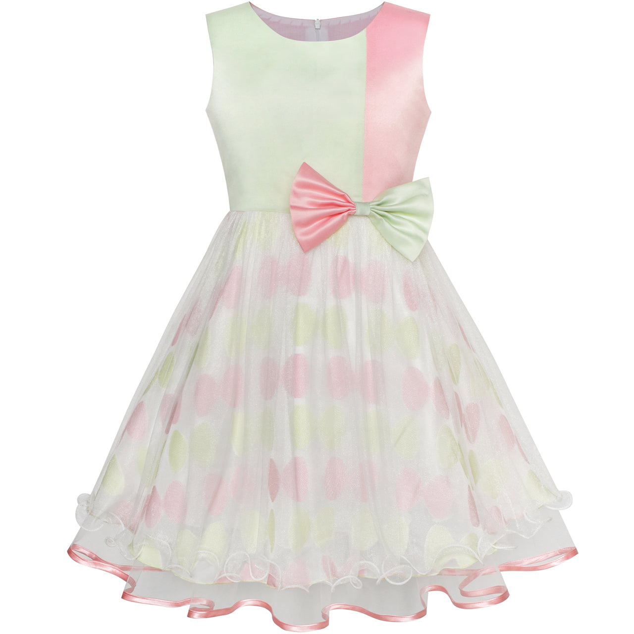 Girls Dress Bow Tie Color Contrast Size 4-12 Years