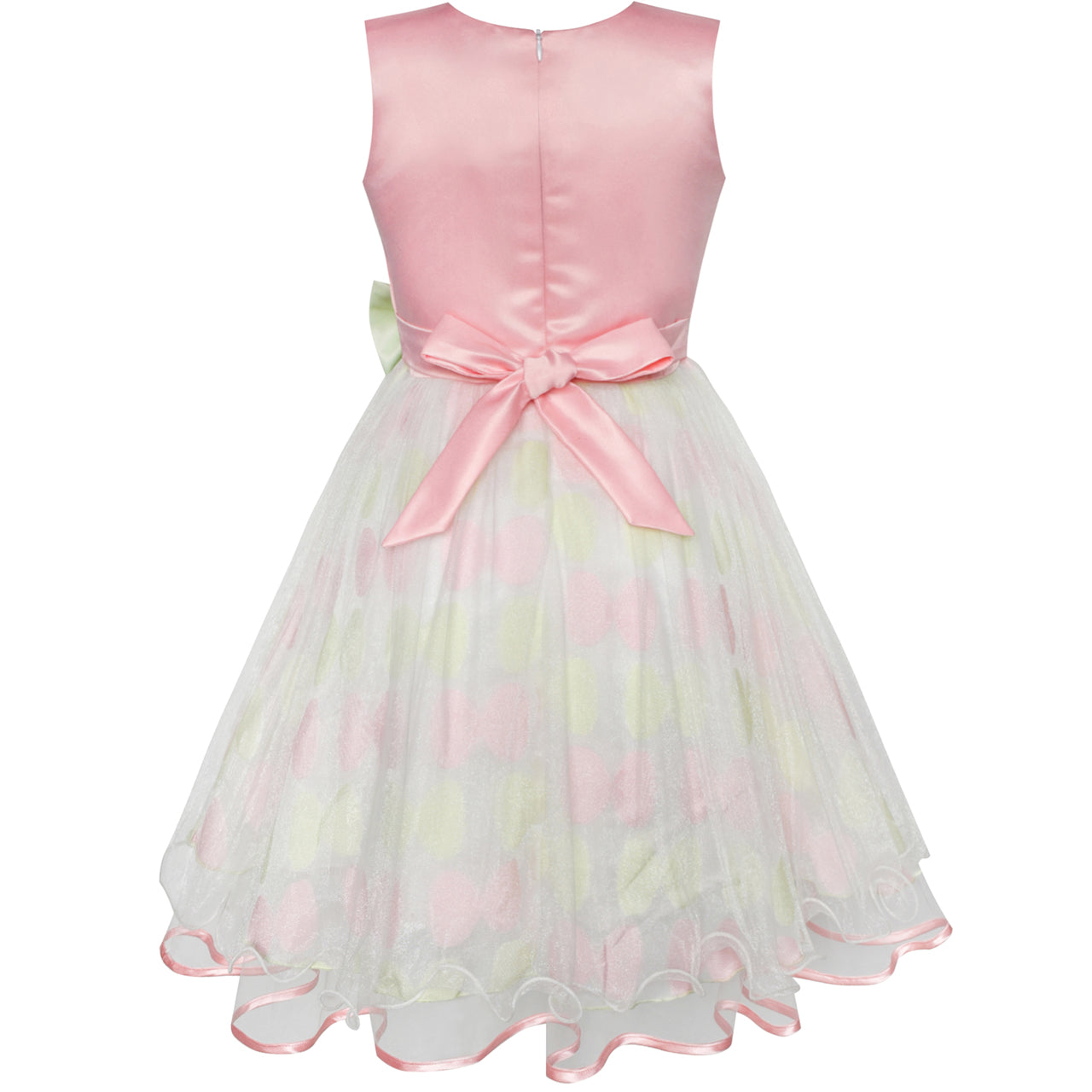 Girls Dress Bow Tie Color Contrast Size 4-12 Years