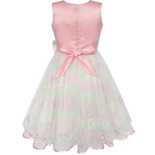Girls Dress Bow Tie Color Contrast Size 4-12 Years