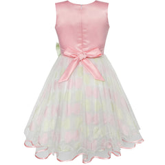 Girls Dress Bow Tie Green Pink Color Contrast Size 4-12 Years