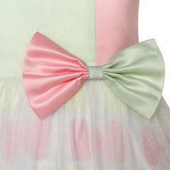 Girls Dress Bow Tie Green Pink Color Contrast Size 4-12 Years