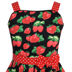 Girls Dress Red Strawberry Bow Tie Dot Summer Size 4-12 Years