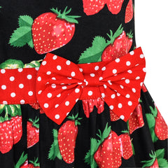 Girls Dress Red Strawberry Bow Tie Dot Summer Size 4-12 Years