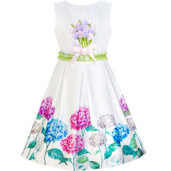 Girls Dress Hydrangea Floral Fit And Flare Satin Dress Size 5-10 Years