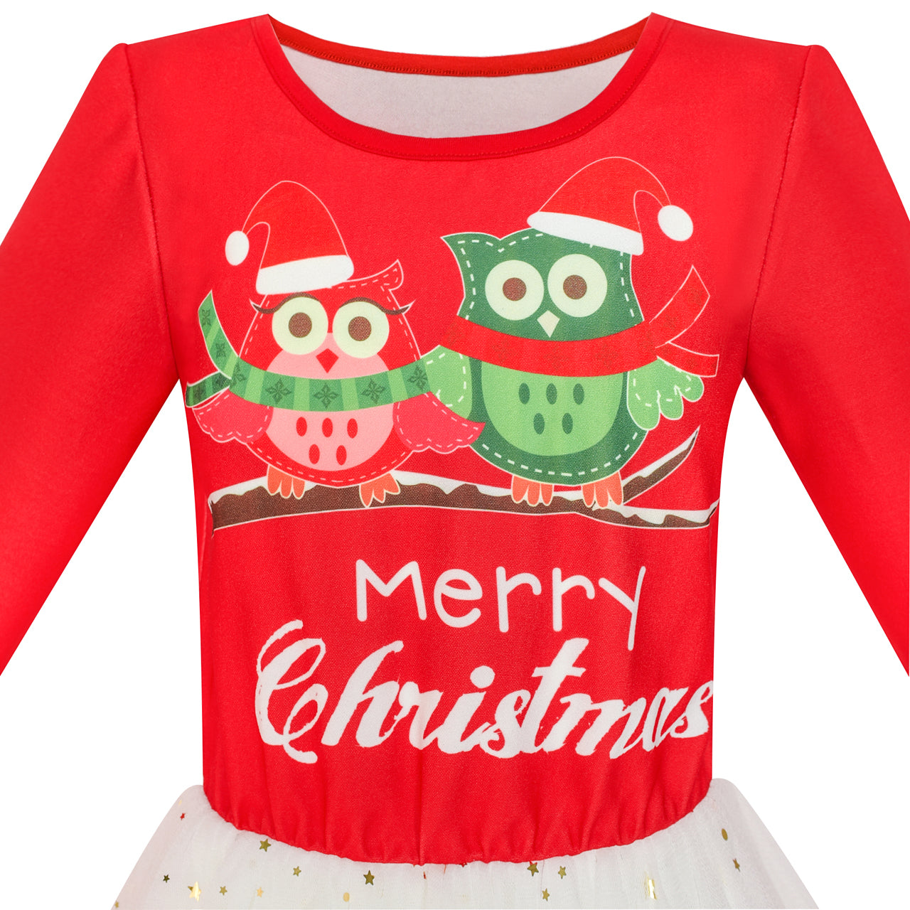 Girls Dress Long Sleeve Christmas Owl Sparkling Sequin Tulle Size 3-14 Years