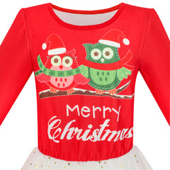Girls Dress Long Sleeve Christmas Owl Sparkling Sequin Tulle Size 5-12 Years