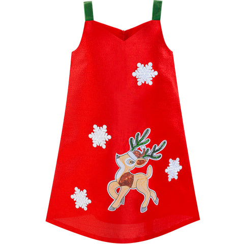 Girls Dress A-line Tank Red Green Reindeer Snow Christmas Holiday Size 3-8 Years
