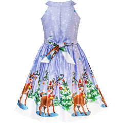 Girls Dress Purple Christmas Reindeer Snow Xmas Tree Party Size 7-14 Years