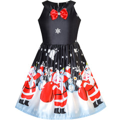 Girls Dress Black Christmas Santa Snow Xmas Tree Party Size 7-14 Years