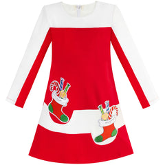 Girls Dress Red Christmas Stockings Xmas Candy Canes Year Size 5-12 Years