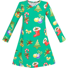 Girls Dress Green Christmas Candy Canes X-mas Tree Size 3-10 Years