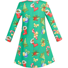 Girls Dress Green Christmas Candy Canes X-mas Tree Size 3-10 Years
