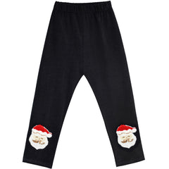 Girls Pants Leggings Black Christmas Santa Embroidered Size 2-6 Years