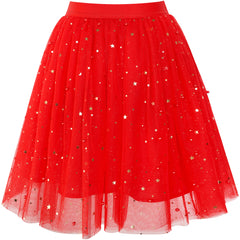 Girls Skirt Red Pearl Stars Sparkling Tutu Dancing Size 4-12 Years
