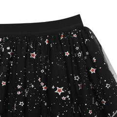 Girls Skirt Black Red Pearl Stars Sparkling Tutu Dancing Size 4-12 Years