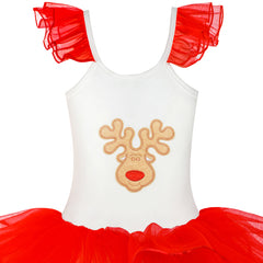 Girls Dress Cute Tutu Dancing Red Reindeer Ball Size 2-8 Years
