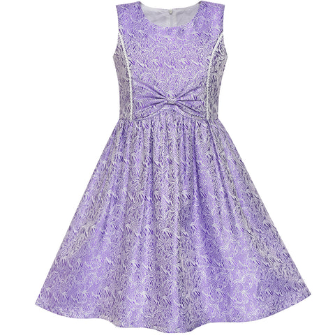 Girls Dress Purple Bow Tie Jacquard Fit And Flare Princess Size 5-12 Years