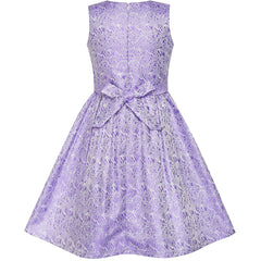 Girls Dress Purple Bow Tie Jacquard Fit And Flare Princess Size 5-12 Years