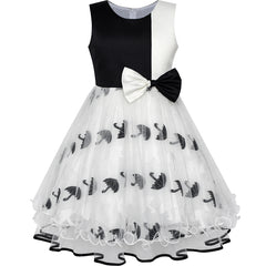 Girls Dress Bow Tie Black White Color Contrast Umbrella Size 4-12 Years