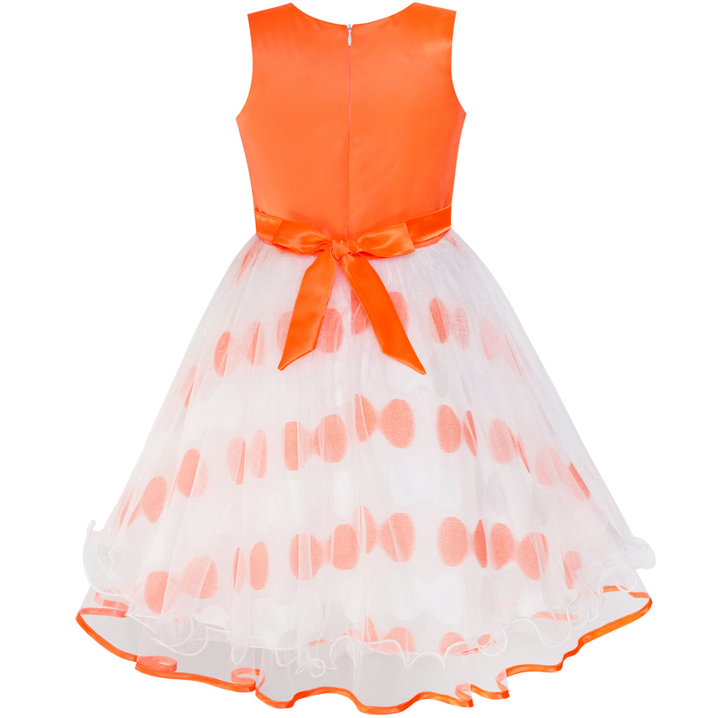 Girls Dress Bow Tie Orange White Color Contrast – Sunny Fashion