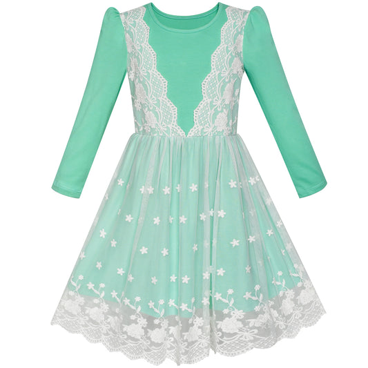 Girls Dress Long Sleeve Lace 2-in-1 Princess Tutu Size 4-12 Years