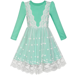Girls Dress Turquoise Long Sleeve Lace 2-in-1 Princess Tutu Size 5-12 Years