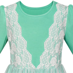 Girls Dress Turquoise Long Sleeve Lace 2-in-1 Princess Tutu Size 5-12 Years