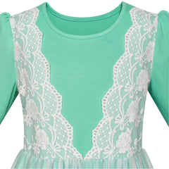 Girls Dress Long Sleeve Lace 2-in-1 Princess Tutu Size 4-12 Years