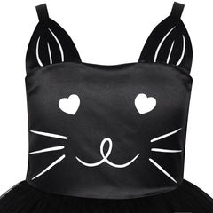 Girls Dress Cat Face Black Tower Ruffle Dancing Party Size 4-10 Years