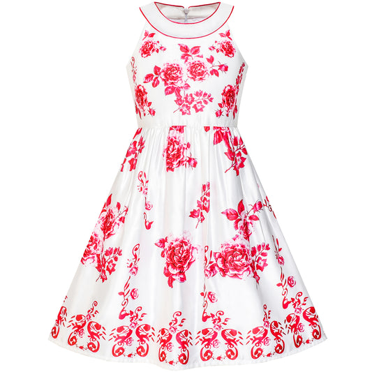 Girls Dress Flower Halter Flare Dress Princess Size 5-14 Years