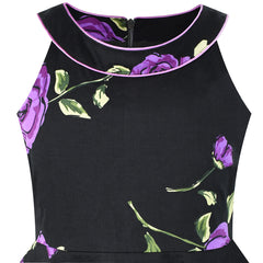 Girls Dress Black And Purple Flower Halter Dress Size 7-14 Years