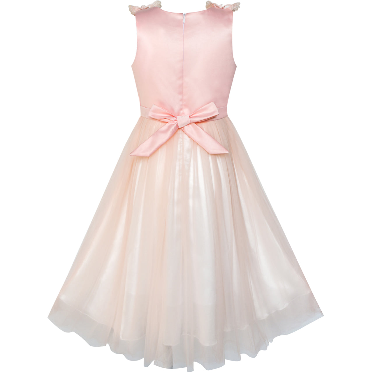 Flower Girls Dress Peach Ruffle Butterfly Wedding Bridesmaid Size 6-14 Years