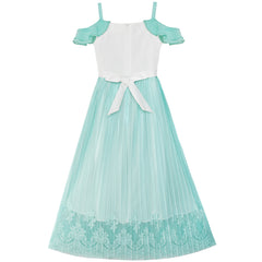 Girls Dress Lace Pleated Cold Shoulder Maxi Dress Size 5-12 Years