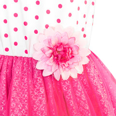 Girls Dress Rose Pink Long Sleeve Dot Flower Tutu Dress Size 5-12 Years