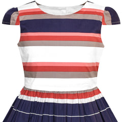 Girls Dress Stripe Flower Cap Sleeve Cotton Dress Size 2-8 Years