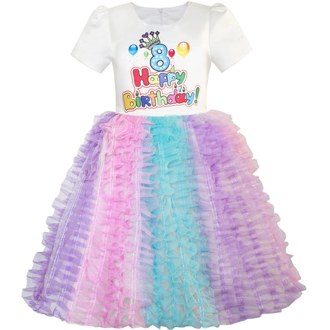 Girls Dress Happy Birthday Princess Party 1st Birthday Tutu Dress Size 1-8 Years