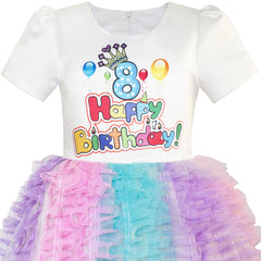 Girls Dress Happy Birthday Princess Party 1st Birthday Tutu Dress Size 1-8 Years